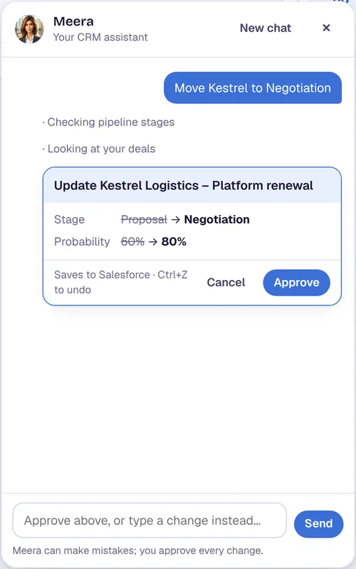 Meera, the built-in AI assistant in CRM Assist